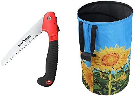 Folding Hand Saw, Camping/Pruning Saw og 32 Gallon Hagepose – Gjenbrukbar Pop-Up Hagepose, Solsikkeprint Sammenleggbar Lerretsbærepose for Hageavfall  |   Hage-sager Hage-sager Hage-sager