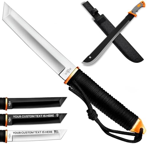 Tanto Campingkniv med Slire – 3+ Farger – 5,9″ Fast Full Tang Speilpolert Klinge – Machete med Sag – 25″ Tungt Verktøy og Slire – Ergonomisk Antiskli Håndtak – Overlevelseskniv  |   Hage-macheter Hage-macheter Hage-macheter